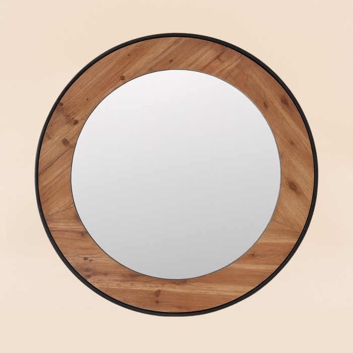 Miroir rond bois naturel et métal 80cm | Hashtag Déco