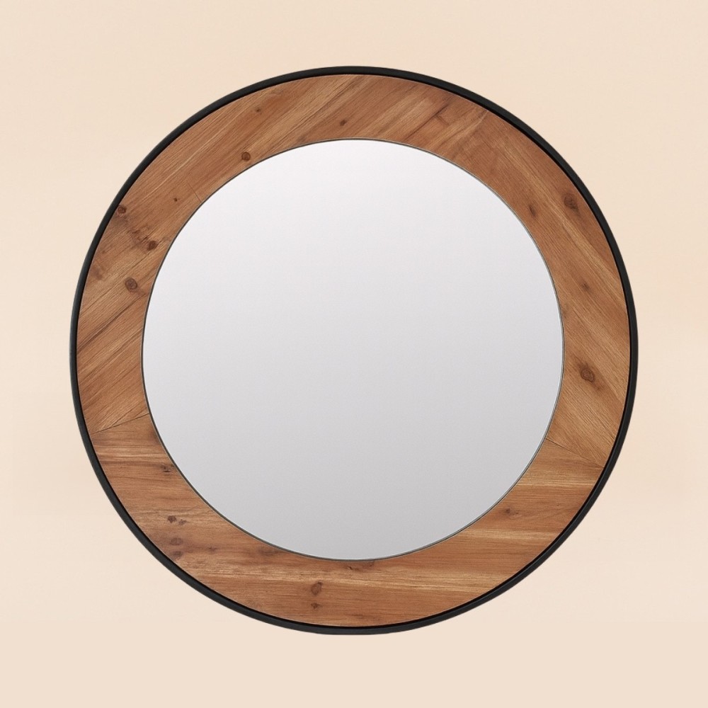 Miroir rond bois naturel et métal 80cm | Hashtag Déco