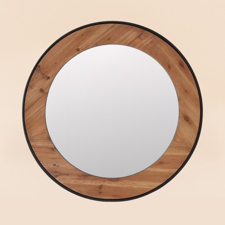 Miroir rond bois naturel et métal 80cm | Hashtag Déco
