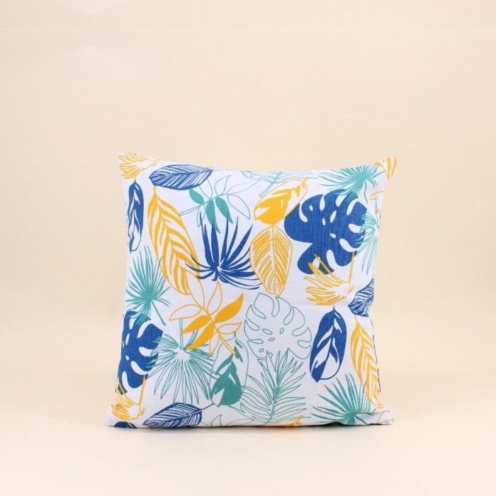 Coussin blanc motifs tropicaux en tissu 40x40cm | Hashtag Déco