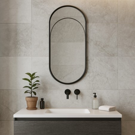 Miroir ovale métal noir 50x22cm élégant | Hashtag Déco