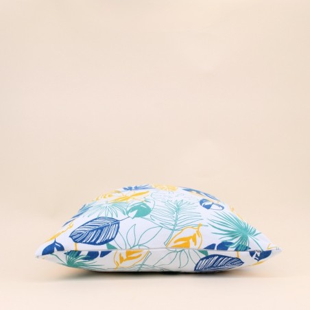 Coussin blanc motifs tropicaux en tissu 40x40cm | Hashtag Déco