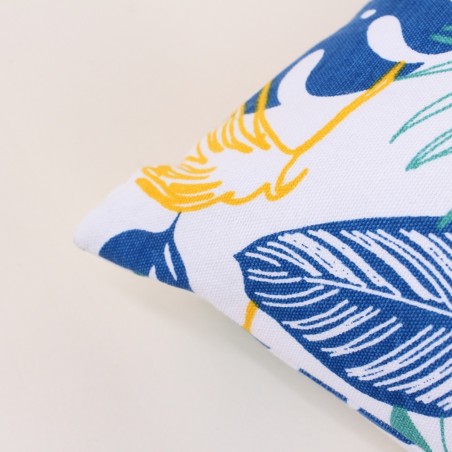 Coussin blanc motifs tropicaux en tissu 40x40cm | Hashtag Déco