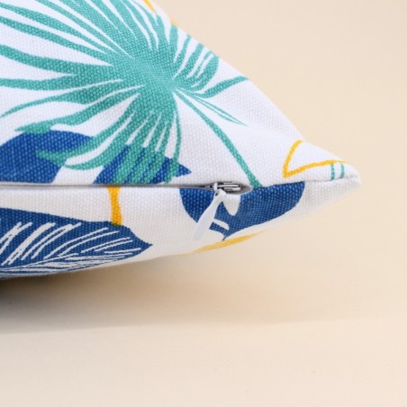 Coussin blanc motifs tropicaux en tissu 40x40cm | Hashtag Déco