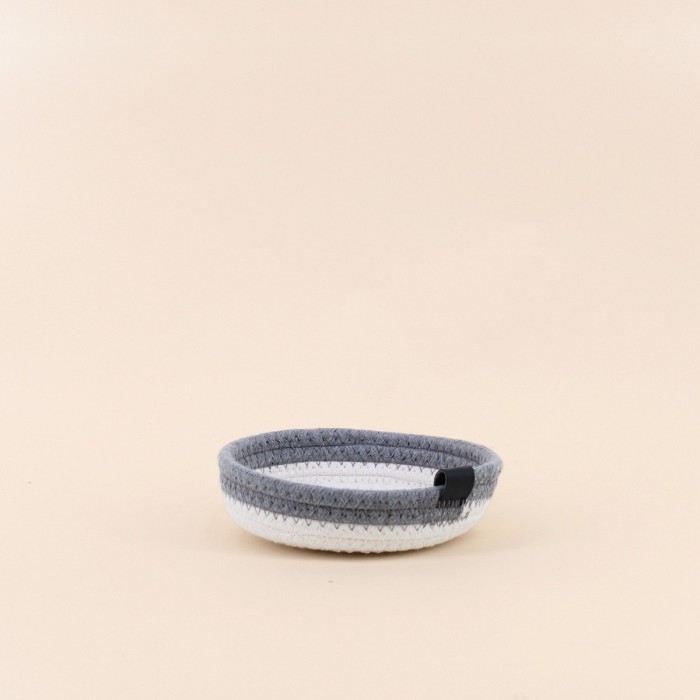 Panier en corde blanc détail gris 15x4cm