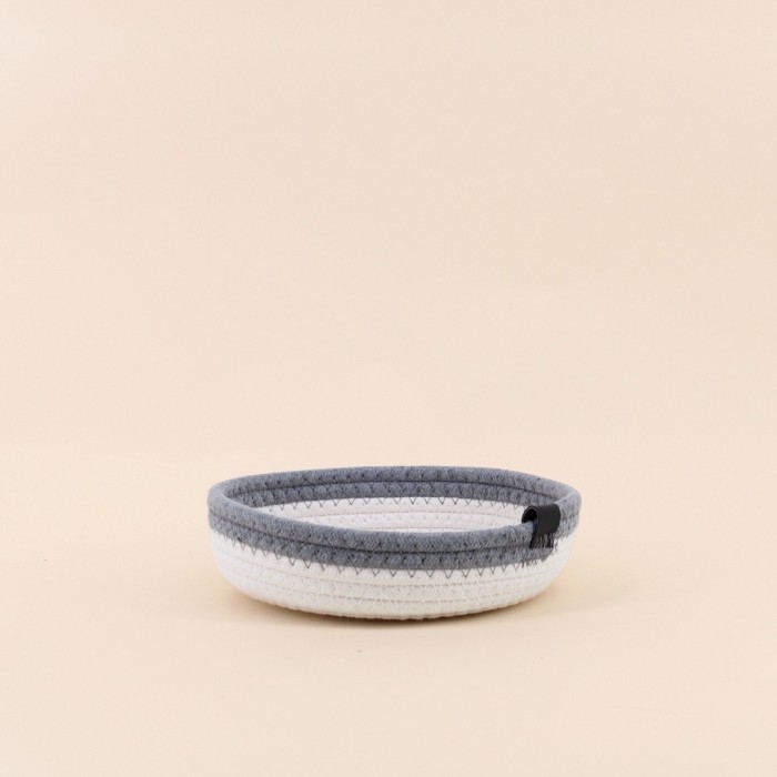 Panier en corde blanc détail gris 20x5cm