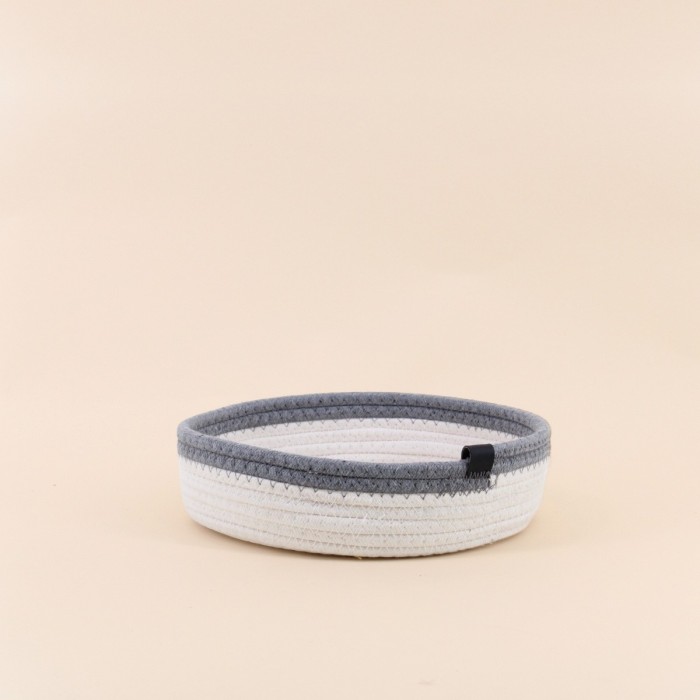 Panier en corde blanc détail gris 25x7,5cm