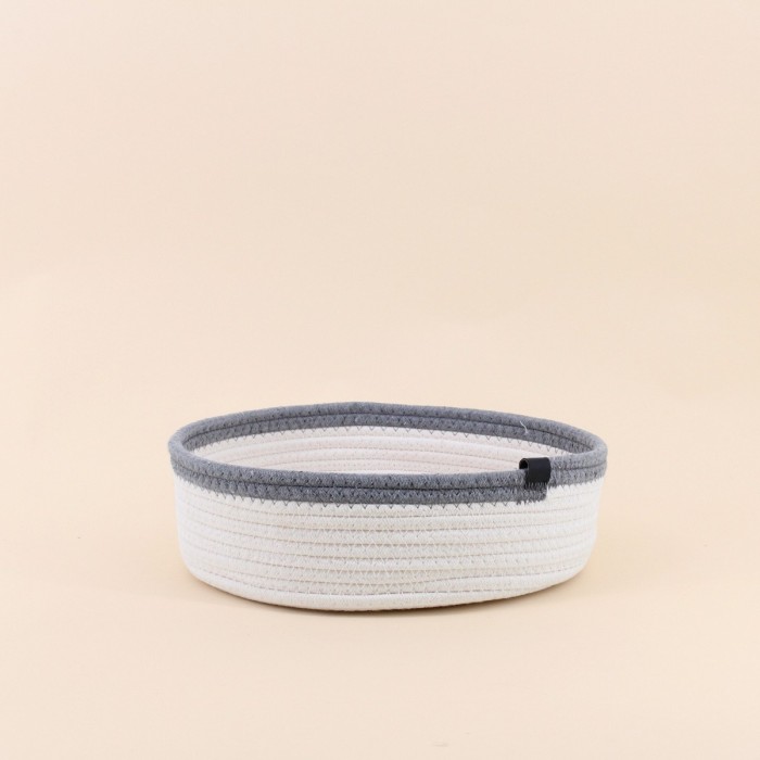 Panier en corde blanc détail gris 30x10cm