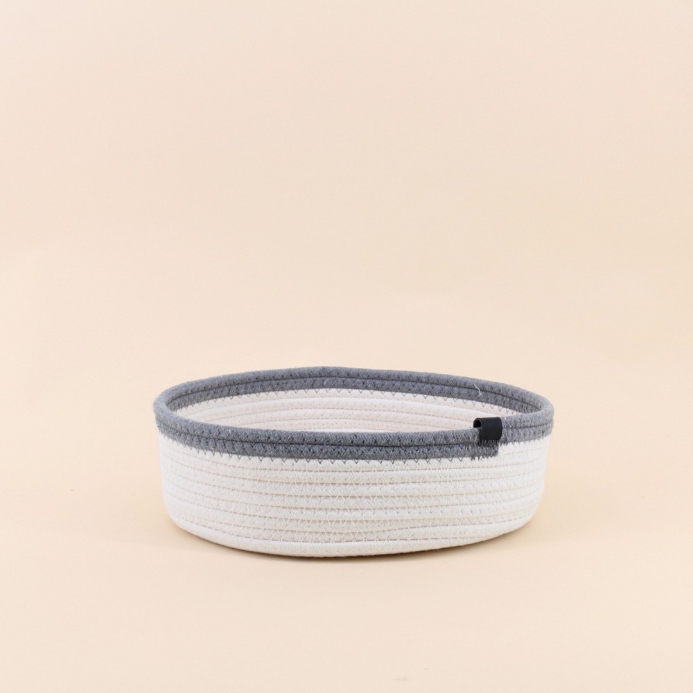 Panier en corde blanc détail gris 30x10cm