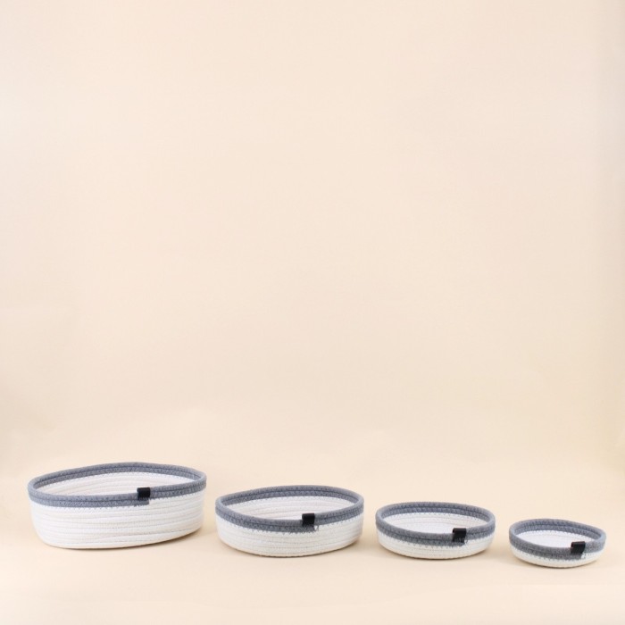 Set de 4 paniers en corde gris et blanc