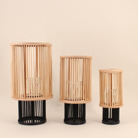 Set de 3 lanternes en bambou naturel, noir
