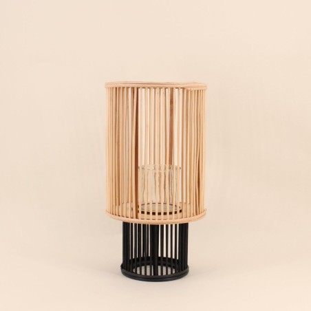 Set de 3 lanternes en bambou naturel, noir