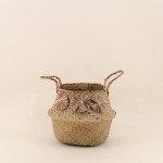 Panier en fibres naturelles avec pompons 31x27cm