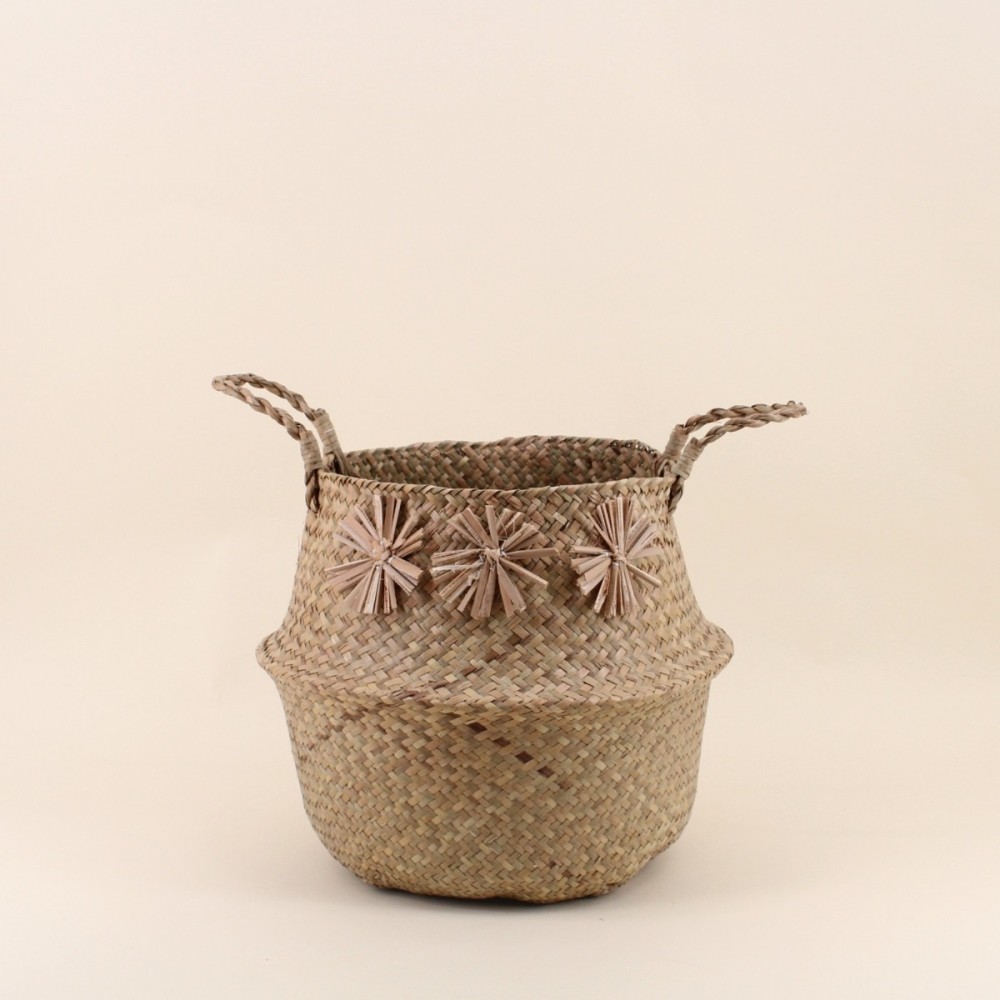 Panier naturel avec pompons 35x31cm