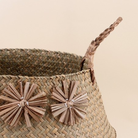 Panier naturel avec pompons 35x31cm