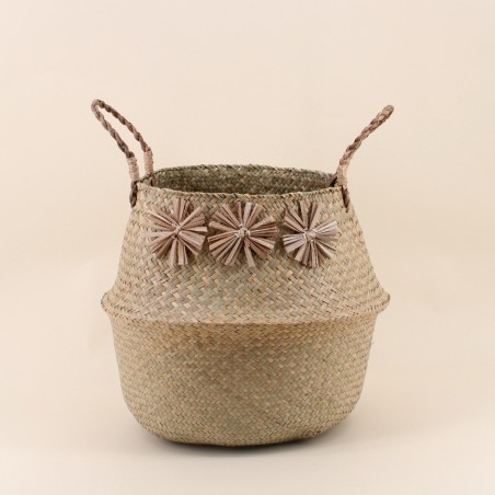Set de 3 paniers en fibres naturelles avec pompons