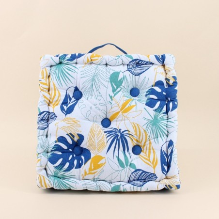 Coussin de sol blanc motifs tropical coton | Hashtag Déco