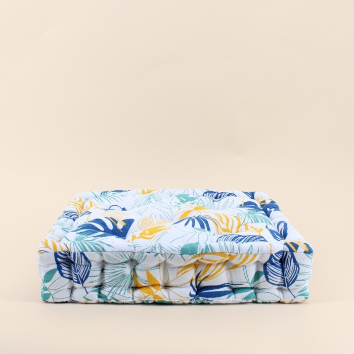 Coussin de sol blanc motifs tropical coton | Hashtag Déco