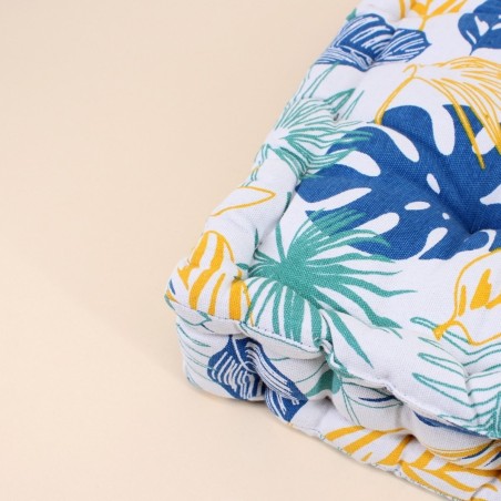 Coussin de sol blanc motifs tropical coton | Hashtag Déco