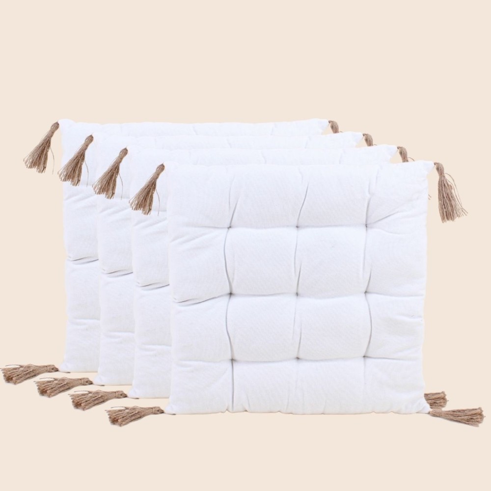 Lot de 4 galettes de chaises coton blanc 40cm | Hashtag Déco