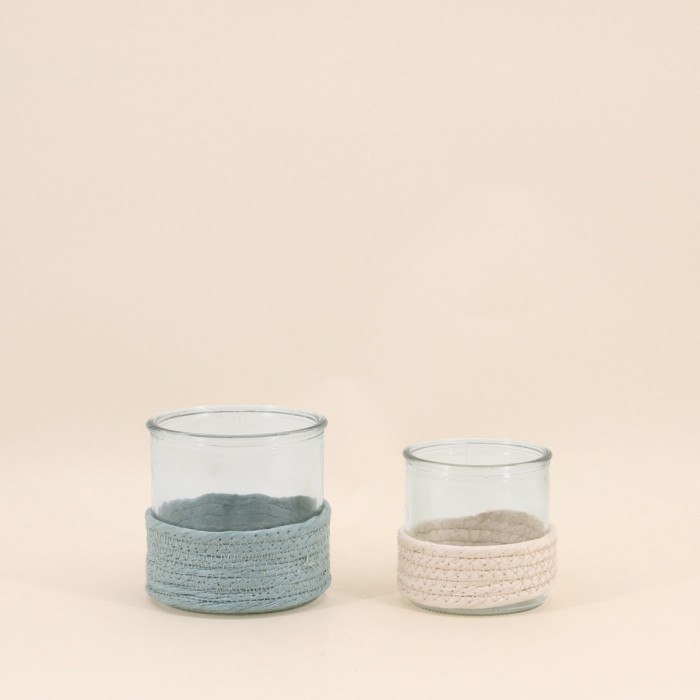Set de 2 photophores verre et corde beige | Hashtag Déco
