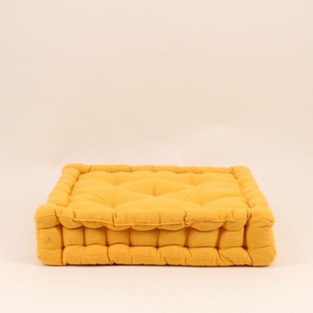 Coussin de sol jaune en tissu 40x40cm | Hashtag Déco