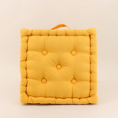 Coussin de sol jaune en tissu 40x40cm | Hashtag Déco
