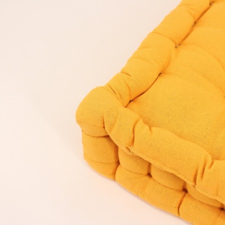 Coussin de sol jaune en tissu 40x40cm | Hashtag Déco