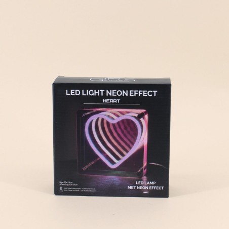 Cadre néon coeur 3D coloré 15x15cm