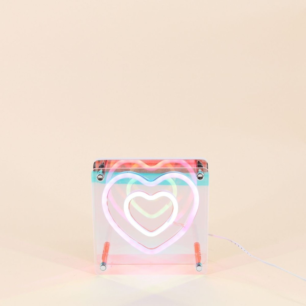 Cadre néon double coeur coloré 15x15cm