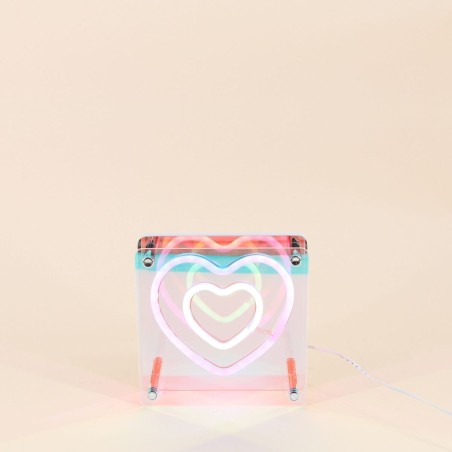 Cadre néon double coeur coloré 15x15cm