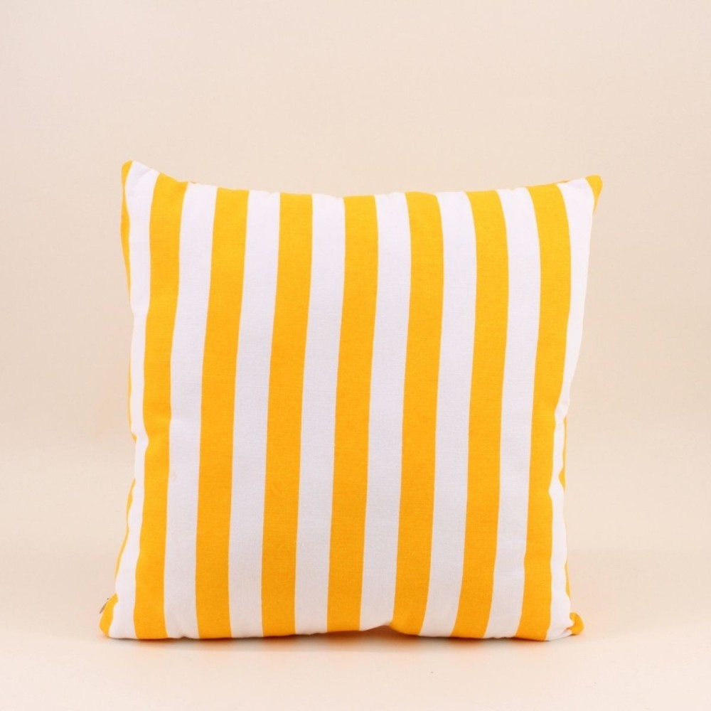 Coussin rayé jaune et blanc en coton 40x40cm | Hashtag Déco