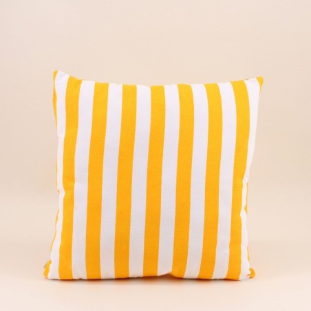 Coussin rayé jaune et blanc en coton 40x40cm | Hashtag Déco