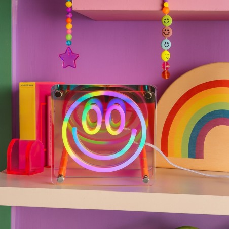 Cadre néon smile multicolore 15x15cm