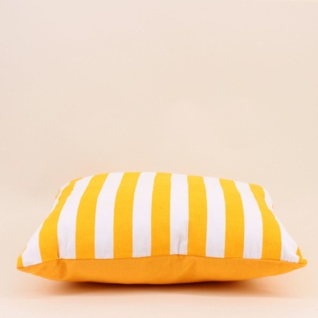 Coussin rayé jaune et blanc en coton 40x40cm | Hashtag Déco