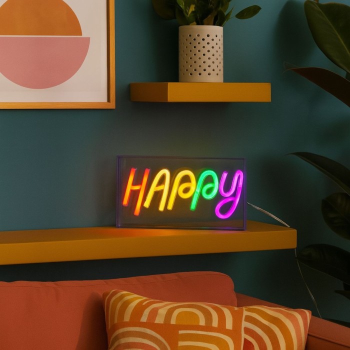 Cadre néon Happy multicolore 23x13cm