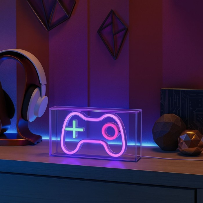 Cadre néon gamer console multicolore 23x13cm