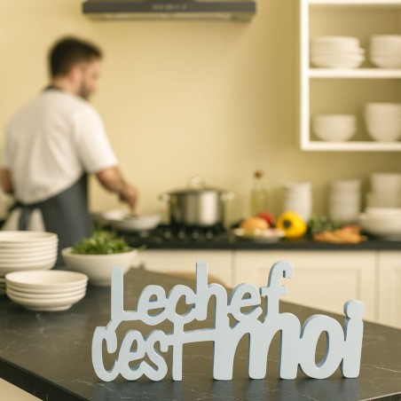 Mot déco "Le chef c'est moi" gris métal 50cm | Hashtag Déco