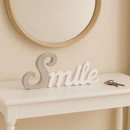 Mot décoratif "Smile" blanc bois 35cm | Hashtag Déco