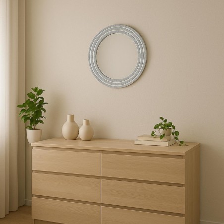 Miroir rond paillettes argenté 45cm élégant | Hashtag Déco