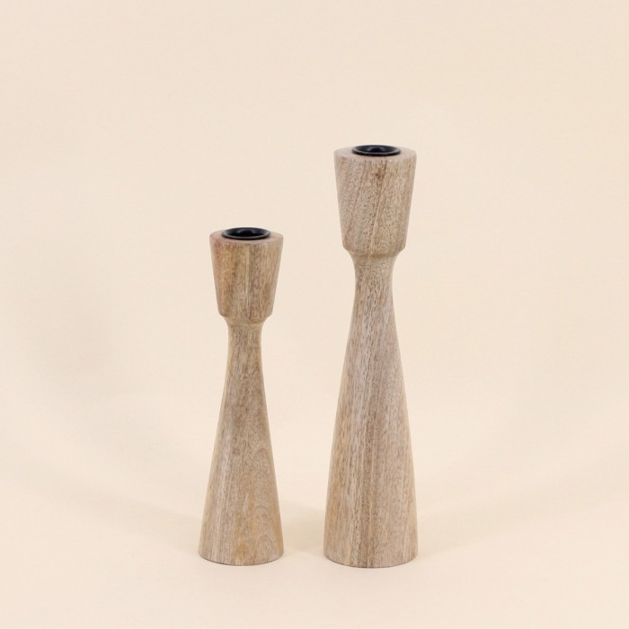 Lot de 2 bougeoirs en manguier 21, 26cm