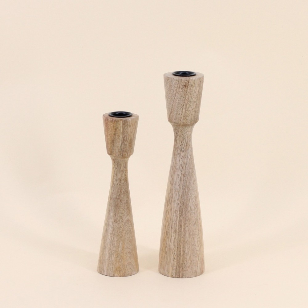 Lot de 2 bougeoirs en manguier 21, 26cm