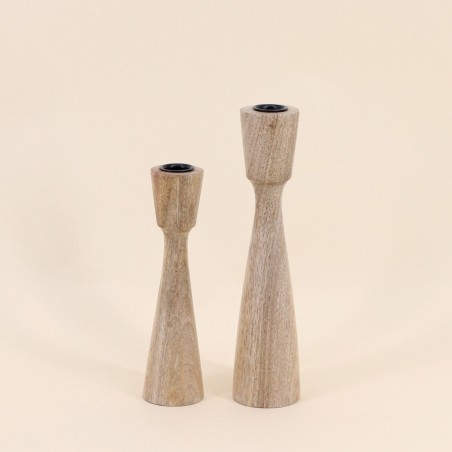 Lot de 2 bougeoirs en manguier 21, 26cm