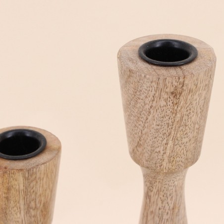 Lot de 2 bougeoirs en manguier 21, 26cm