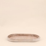 Lot de 2 plateaux ovales en bois et rotin