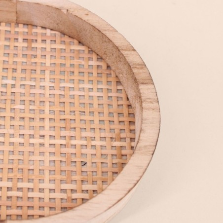Lot de 2 plateaux ovales en bois et rotin