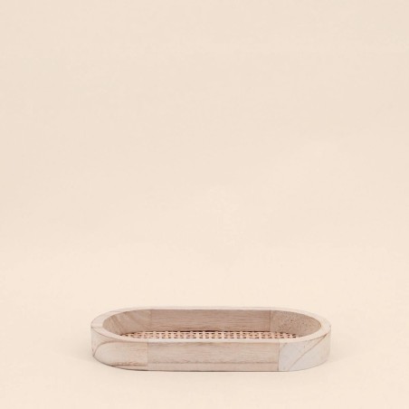 Lot de 2 plateaux ovales en bois et rotin