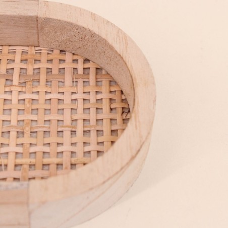 Lot de 2 plateaux ovales en bois et rotin