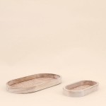 Lot de 2 plateaux ovales en bois et rotin