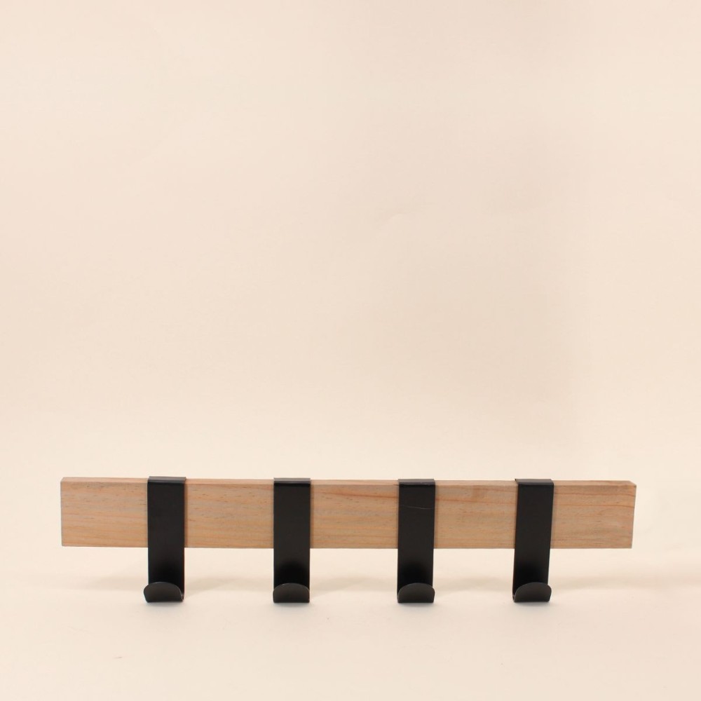 Patère 4 crochets en bois et métal noir 51cm